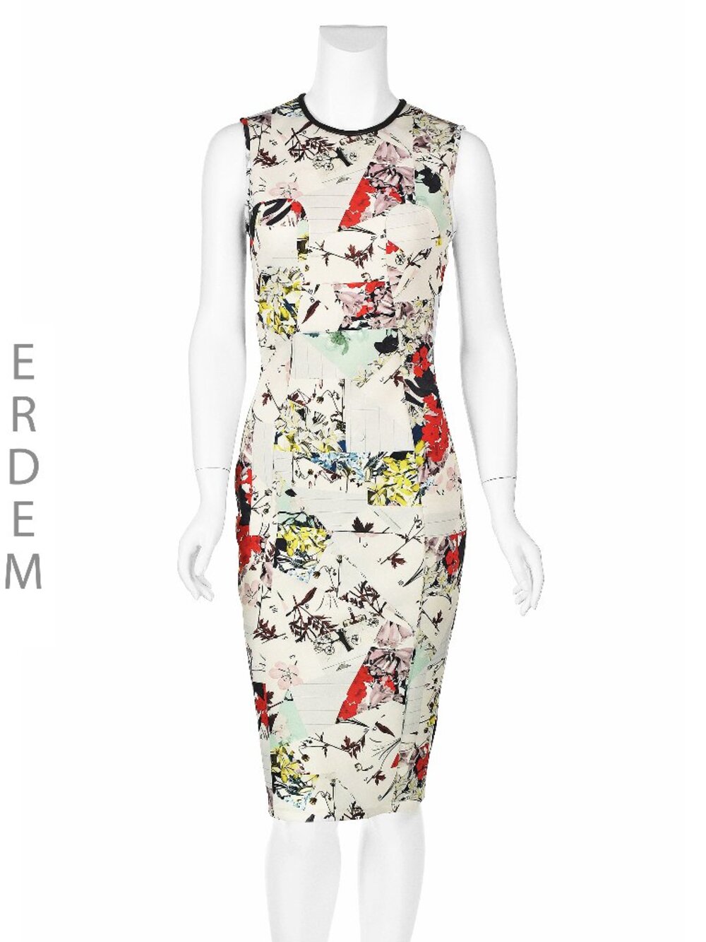 ERDEM "Maura" Off-White Asian Print Stretchy Sheath Dress, SZ 4
